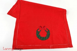 Chistmas hand towel-Thick holly wreath embroidery ( 6 piecies)